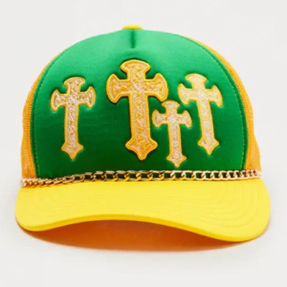 •Vibe Check•Adjustable Trucker Hat with Gold Chain Detailing